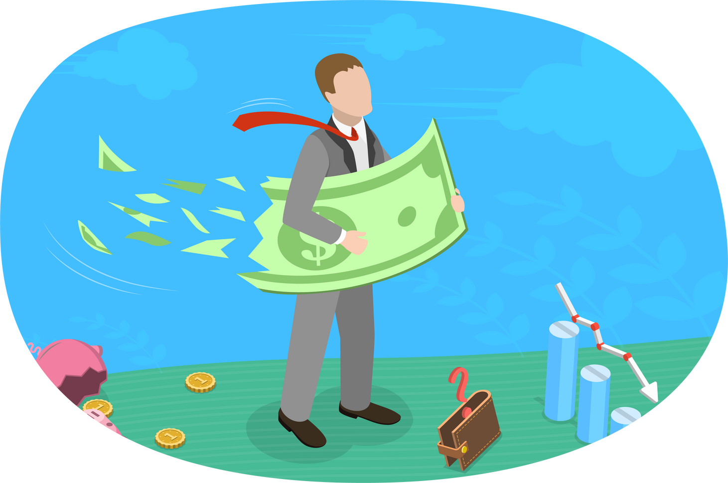 3D Isometric Flat Conceptual Illustration of Losing Money